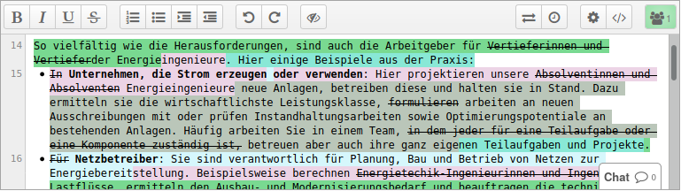 Editor-Frame mit Text, der mit verschiedenen Farben hinterlegt ist.