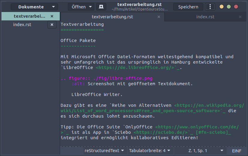 Screenshot mit Text im reStructuredText Format.