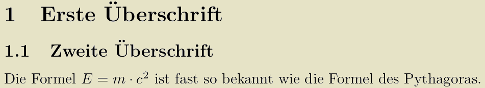 Formatierte Überschriften und eine Formel im Text.